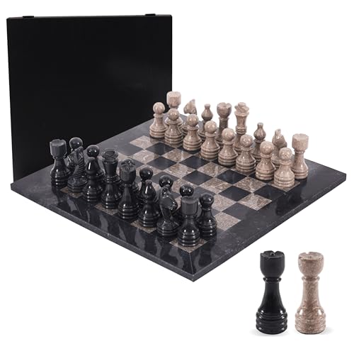 Marble Chess Set 38.1 cm Zoll Black & Oceanic Handmade Chess Set for Adults, Marble Chess Set with Storage Box, 1 Schachbrett & 32 Teile von MARBLE RANGE