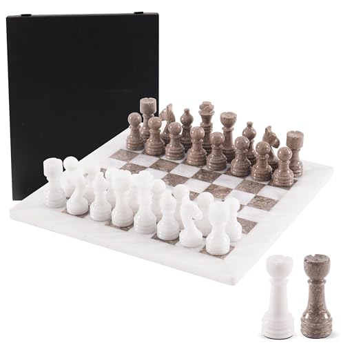 Marble Range Marmor-Schach-Set, 38,1 cm, handgefertigtes Schachbrett für Erwachsene, Weiß & Ozeanisches Reiseschach-Set – 32 Schachfiguren und 1 Brettspiel von MARBLE RANGE