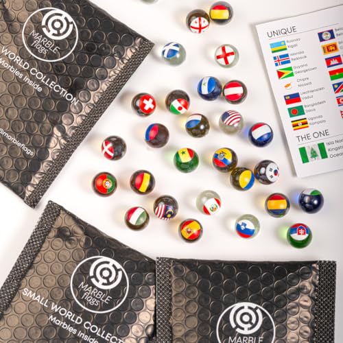 MARBLEFLAGS 3 Packungen Murmeln mit Länderflaggen | 10 zufällige Flaggen pro Packung | Small World Collection von MARBLEFLAGS