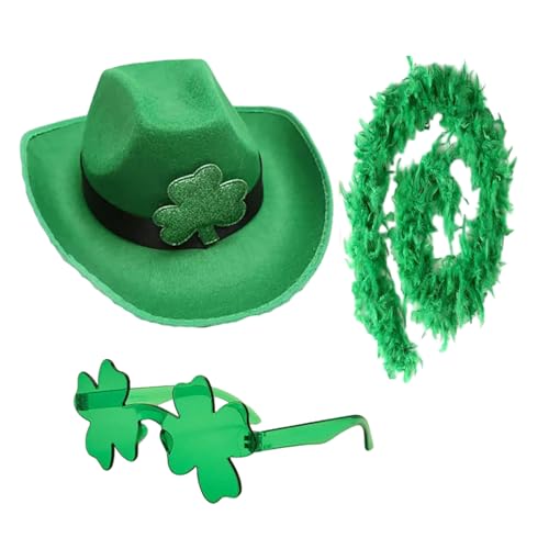 MARCBUSE StPatrick Day grüner Hut Brille Pelzschal Kostüm Kleeblatt Hut Irischer Nationalfeiertag Feier Karneval Party Zubehör von MARCBUSE