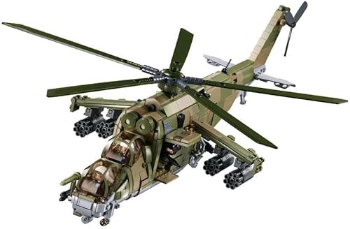 Militär Hubschrauber Bausteine Bausatz, Militär Gunship Klemmbausteine Modell Set, Bausteine Waffen Bauset für Erwachsene Kinder (MI-24S) von MASUSE