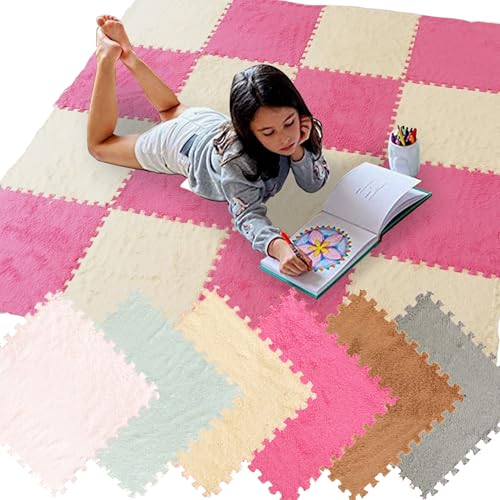 Puzzlematte aus Samt für Kinder, 20 Teile, EVA, Puzzlematte für Kinder, aus EVA-Schaumstoff, Größe je Stück, 30 x 30 cm (Rosa und Braun) von MATE HOME