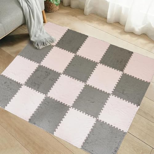 Puzzlematte aus Samt für Kinder, 20 Teile, EVA, Puzzlematte für Kinder, aus EVA-Schaumstoff, Größe je Stück, 30 x 30 cm (Rosa und Grau) von MATE HOME