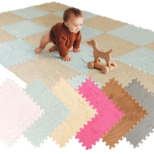 Puzzlematte aus Samt für Kinder, 20 Teile, EVA, Puzzlematte für Kinder, aus EVA-Schaumstoff, Größe je Stück, 30 x 30 cm (blau und braun) von MATE HOME