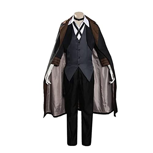 MAVNES Nakahara Chuuya Cosplay-Kostüm, langer Mantel, Robe, Windbreaker, Weste, Hemd, Halloween-Set, Schwarz, Größe S von MAVNES