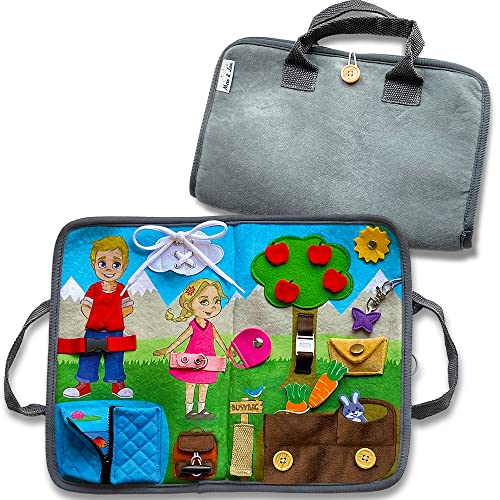 BUSYBAG - Max & Lea - Spielzeug mit Verschlüssen, Schnürsenkeln und Reißverschlüssen - Lern- und Aktivitätskoffer - BusyBoard Haus und Reise - Entwicklung der Feinmotorik - Kinder von 2-6 Jahren von MAX AND LEA