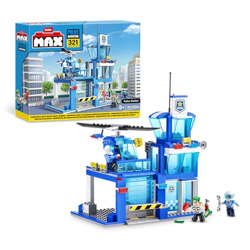 Max Build More 83163 (321 Teile) MAX Adventure Spielset Polizeiwache Bausteine Spielzeug für Kinder ab 5 Jahren Fahrzeuge Auspacken Entdecken, Police Station (318 Pieces) von Max Build More