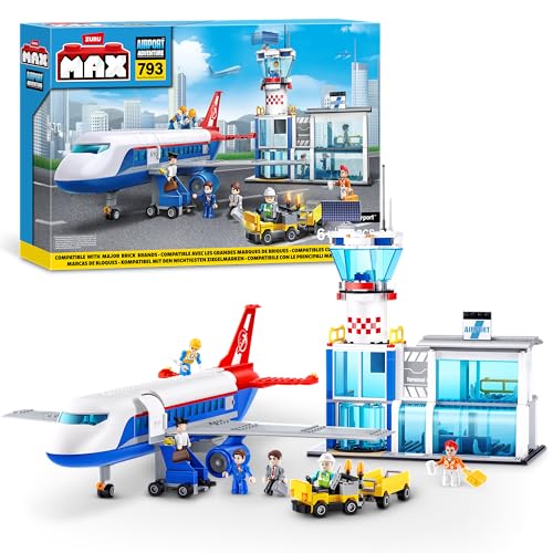 MAX Adventure Spielset Flughafen (793 Teile) Bausteine Spielzeug für Kinder ab 5 Jahren Fahrzeuge Auspacken Entdecken von Zuru