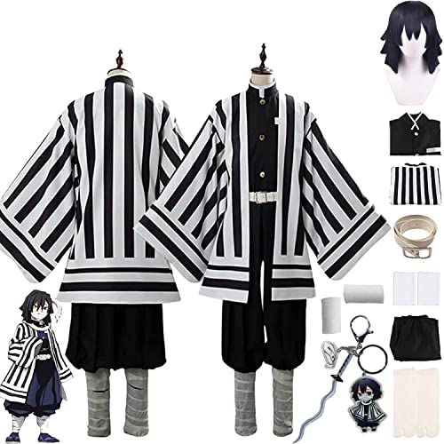 Anime Charakter Iguro Obanai Cosplay Kostüm Outfit Dämonentöter Rengoku Kyoujurou Kimono Umhang Perücke Komplettset Halloween Party Dress Up Anzug für Männer Jungen (L) von MAXCBD