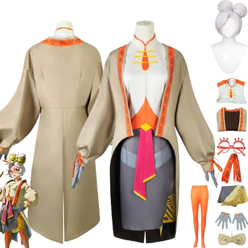 Game Tears of the Kingdom Purah Cosplay Kostüm Outfit Mantel Uniform Full Set Halloween Party Karneval Dress Up Anzug mit Brille Kopfschmuck Perücke für Frauen Mädchen (XL) von MAXCBD