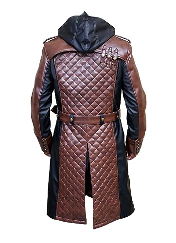 Herren Superhelden-Gamer-Kostüm aus Leder, Schwarz und Braun, langer Trenchcoat, Lederkostüm für Herren, Schwarz und Braun – echtes Leder, XXXXL von MAXDUD