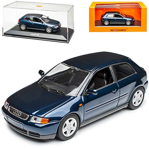 MAXICHAMPS A*U*D*I A3 8L 3 Türer Dunkel Blau Metallic Fast Schwarz 1. Generation 1996-2003 1/43 Minichamps Modell Auto mit individiuellem Wunschkennzeichen von MAXICHAMPS