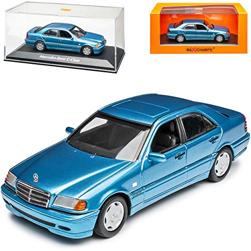 MAXICHAMPS Mercedes-Benz C-Klasse W202 Limousine Blau 1993-2000 1/43 Minichamps Modell Auto mit individiuellem Wunschkennzeichen von MAXICHAMPS