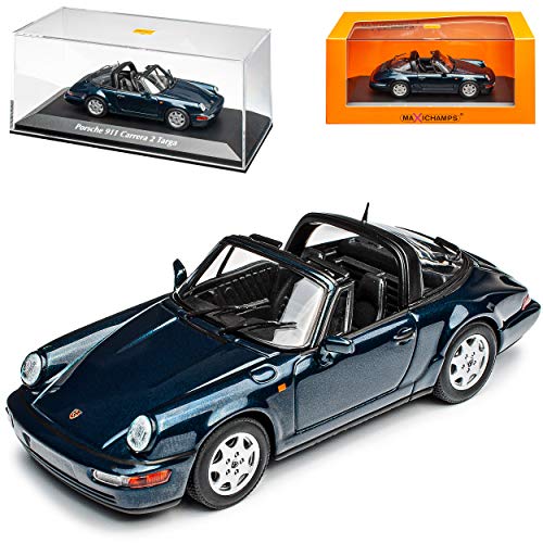 MAXICHAMPS Porsche 911 964 Carrera 2 Targa Cabrio Dunkel Grün Fast Schwarz Metallic 1988-1994 1/43 Minichamps Modell Auto mit individiuellem Wunschkennzeichen von MAXICHAMPS