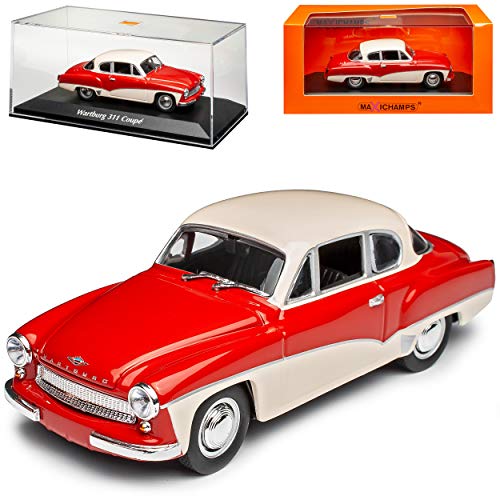 MAXICHAMPS Wartburg 311 Coupe Rot Weiss 1955-1965 1/43 Minichamps Modell Auto mit individiuellem Wunschkennzeichen von MAXICHAMPS