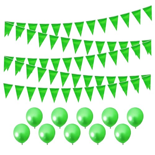 80 M Grüne Wimpelkette Und 10 Stück 10 Zoll Grüne Luftballons, Dreieckiges Flaggenbanner, Grüne Partydekoration, Doppelseitig Wiederverwendbar, Partydekoration, von MAXQUU