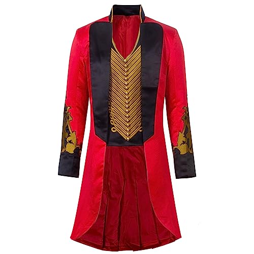 MAXUPO Adult Greatest Showman PT Barnum Kostüm Herren Zirkusring Ringmaster Kostüm Halloween Cosplay Uniform Frack Jacke Anzug (Rot/Schwarz, XXL) von MAXUPO