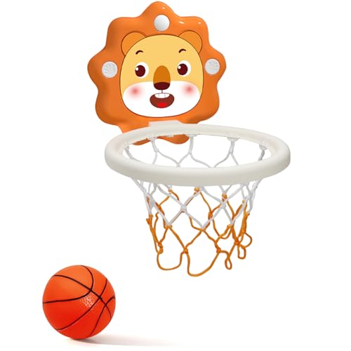 MAYAPHILOS Mini Basketballkorb fürs Zimmer, Tragbarer Löwe Basketball Reifen mit aufblasbaren Bällen Klebriges Basketballspielzeug mit Saugnapf für Kinder ab 3 Jahren von MAYAPHILOS