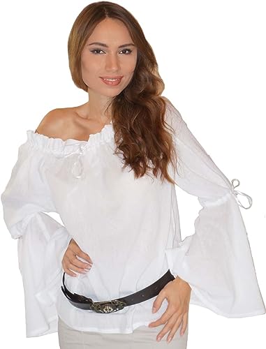 MAYLYNN 13710 - Mittelalter Bluse Elena LARP Piratenbluse Baumwolle, Einheitsgröße, weiß von MAYLYNN