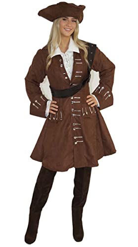 MAYLYNN 16536-L - Piratenkostüm Damen Piratin Kostüm braun Jacke und Hut, Größe:L von MAYLYNN