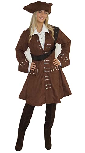 MAYLYNN 16536-S - Piratenkostüm Damen Piratin Kostüm braun Jacke und Hut, Größe:S von MAYLYNN