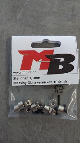 MB-Modellbau Berthold Stellringe 1,6-2,1-2,5-3,1-4,1-5,1 oder 6,1 mm Messing Vernickelt 10 Stück (3,1 mm) von MB-Modellbau Berthold