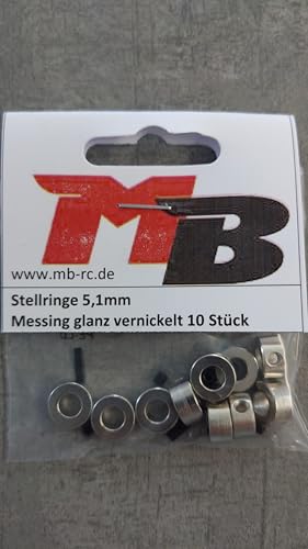 MB-Modellbau Berthold Stellringe 1,6-2,1-2,5-3,1-4,1-5,1 oder 6,1 mm Messing Vernickelt 10 Stück (5,1 mm) von MB-Modellbau Berthold