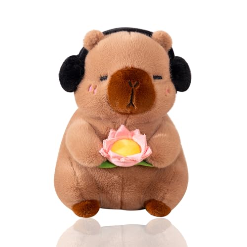 25CM Niedlichen Capybar Plüschtier Plush Toy, Capybar Kuscheltiere mit Rosen Wildtiere Stofftiere Weiche Gefüllte Spielzeug Plüsch Realistische Kuscheltier Für Kinder Freunde(Color:Bruin,Size:25cm) von MBNKMEBU