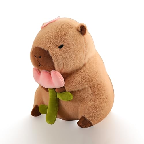 40cm Capybara Kuscheltier mit Rose, Plush Toy Capybar Plüschtier Wildtiere Stofftiere Weiche Gefüllte Spielzeug Plüsch Realistische Kuscheltier Geburtstags Geschenk für Kinder(Color:Flower,Size:40cm) von MBNKMEBU