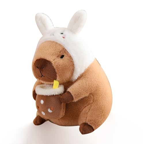 Capybar Kuscheltiere Skulptur Statue Deko Plüschtier,Capybar Plüschtier mit Einem Kaninchenhut Wildtiere Stofftiere Cute Capybara Plush Toy Stuffed Animals Spielzeug Geburtstagsgeschenk(Rabbit,40cm) von MBNKMEBU