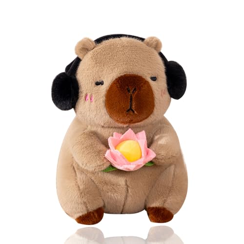 Kuscheltiere Capybar Plüschtier Kinder Geschenk, Simulation Capybar Kuscheltiere Plüschtier mit Rosen Wildtiere Stofftiere Weiche Gefüllte Spielzeug Plüsch Toy Für Kinder Freunde(Khaki,Size:25cm) von MBNKMEBU