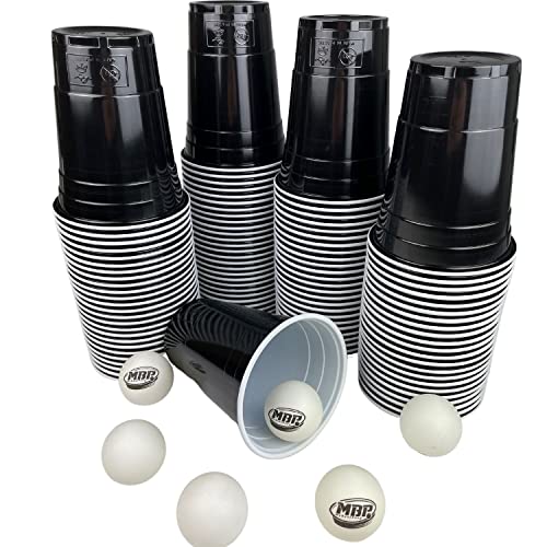 MBP My Beer Pong MYBEERPONG® Schwarzes Bierpong Becher Set | 100 Black Cups + 6 Tischtennisbälle | 16 oz (~ 0,5 l) | Party Becher für Feier, Festival Camping von MBP My Beer Pong