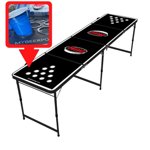 MYBEERPONG® Beerpong Tisch Classic mit Cupholder + 6 Bierpong Bälle | Schwarzes Beer-Pong Set, schwarzes Gestell mit Becherhalterung | Party Zubehör für Festival & Geburtstag | Bierpongtisch von MBP My Beer Pong