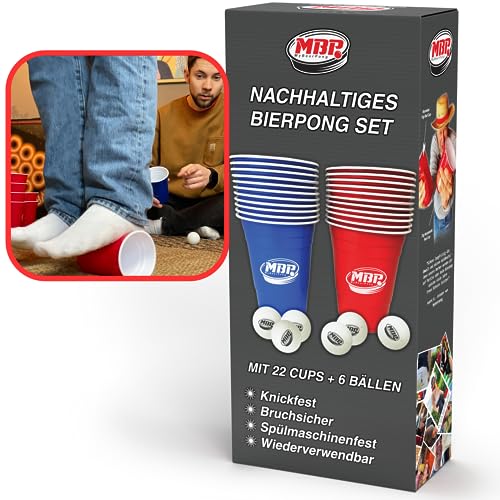 MYBEERPONG® Mehrweg Bierpong Becher Set - 22x 0,5 l Plastikbecher + 6 Tischtennisbälle | Rot & Blau | Red Cups für Beer Pong | bruchfeste Trinkbecher von MBP My Beer Pong