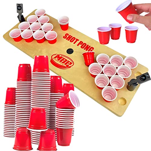 MYBEERPONG® XXL Shot Pong Bierpong Partyset mit 72 Red Shotcups + 2 Balllauncher | Trinkspiel für Erwachsene ab 18 | Lustige Party Spiele, Mini Pong als Party Gadget für Geburtstag & Festival von MBP My Beer Pong