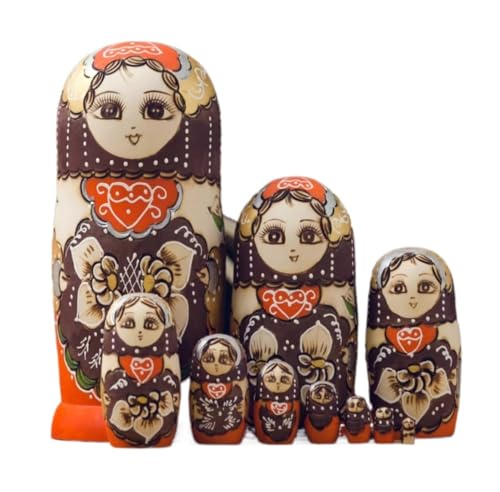 MCLIUJIA Russische Matroschka Puppen 10 Stück Russische Matroschka-Puppen Aus Holz, Handbemalt, Russische Puppen-Set Für Heimdekoration Nistpuppen Russische von MCLIUJIA