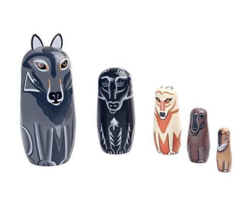 MCLIUJIA Russische Matroschka Puppen 5 Stück Nesting Dolls Little Wolf Matryoshka Wooden Stacking Nested Handmade Toy for Christmas Matryoshka Geschenke Nistpuppen Russische von MCLIUJIA