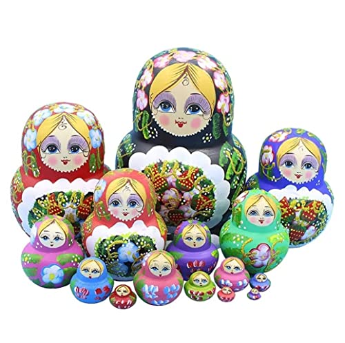 MCLIUJIA Russische Matroschka Puppen Hölzerne Russische Matroschka-Puppen, 15-teiliges Stapelspielzeug, Handgefertigte Matroschka-Puppenspielzeug Nistpuppen Russische von MCLIUJIA