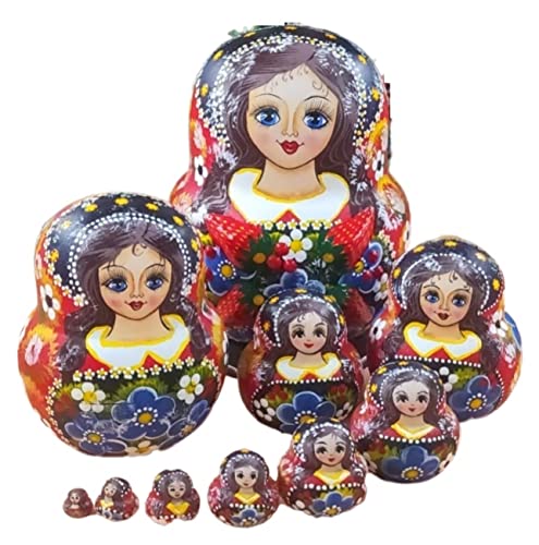 MCLIUJIA Russische Matroschka Puppen Set Mit 10 Handgefertigten Russischen Matroschka-Puppen Aus Holz Für Mädchen Als Spielzeug-Weihnachtsgeburtstagsgeschenk Nistpuppen Russische von MCLIUJIA