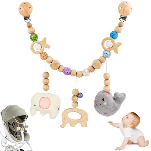 MCTNCT Kinderwagenkette aus Holz, Spielzeug mit Glocke für Kinderwagen, Holz, schönes Design Wal und Elefant, für Babys und Kleinkinder ab 3 Monaten MCTNCT Kinderwagenkette aus Holz, Spielzeug mit Glocke für Kinderwagen, Holz, schönes Design Wal und Elefant, für Babys und Kleinkinder ab 3 Monaten von MCTNCT