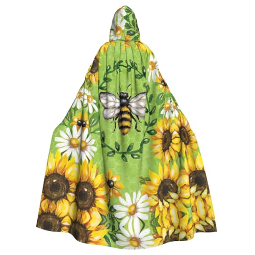 MDATT Bee & Sunflowers Unisex Full Length Hooded Robe Cloak Long Cape Cosplay Costume Magician Cloak Party von MDATT