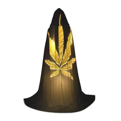 MDATT Goldener Cannabis-Umhang für Halloween, voller Länge, Uni-Kapuzenumhang, lang, Halloween, Karnevals-Umhang von MDATT