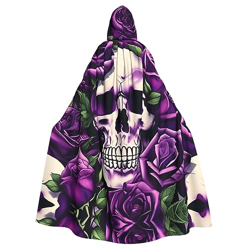 MDATT Herren-Kapuzenumhang, Halloween-Kostüm, Erwachsenen-Umhang, Outfit, Karneval, Fasching, Cosplay, viele violette Totenkopf-Rosen von MDATT