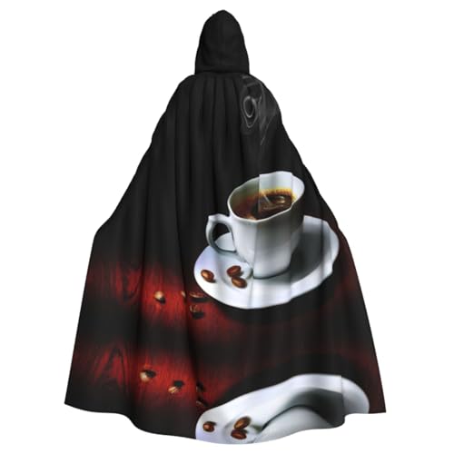 MDATT Langer Umhang mit Kapuze und Kaffeebohnen, unisex, mit Kapuze und Aufschrift "Hot Coffee With Coffee Bean", Cosplay-Kostüm, Zauberer-Umhang, Party von MDATT