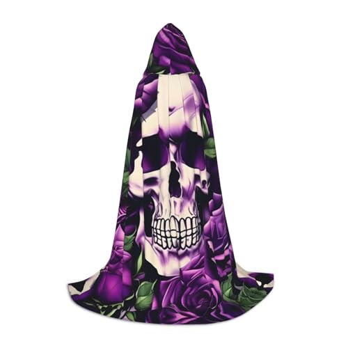 MDATT Umhang mit vielen violetten Totenkopf-Rosen, für Halloween, voller Länge, Uni, mit Kapuze, lang, Halloween, Karneval, ein Muss von MDATT