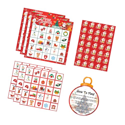 MDHQ Urlaubs Bingo Spiel 24 Stück Weihnachtskarten Für Kinder Und Erwachsene Karte Mit Aufklebern Für Urlaubsunterhaltung von MDHQ