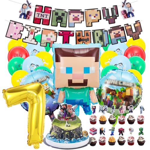 Kindergeburtstag deko minecraft luftballon 7. minecraft geburtstag | geburtstagsdeko jungen 7 jahr, Happy Birthday Dekoration Banner Karikatur von MDISNGDSS