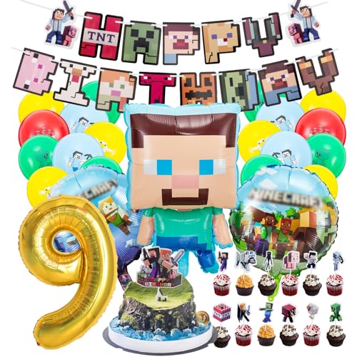 Kindergeburtstag deko minecraft luftballon 9. minecraft geburtstag | geburtstagsdeko jungen 9 jahr, Happy Birthday Dekoration Banner Karikatur Luftballons deko von MDISNGDSS