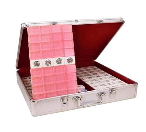 MDWZH Mahjong Set 144 Spielsteine, Mahjong-Set, Kristallfliesen Mit Reisebox for Zuhause, Party, Mahjong Mahjong Erwachsene(B,42mm) von MDWZH