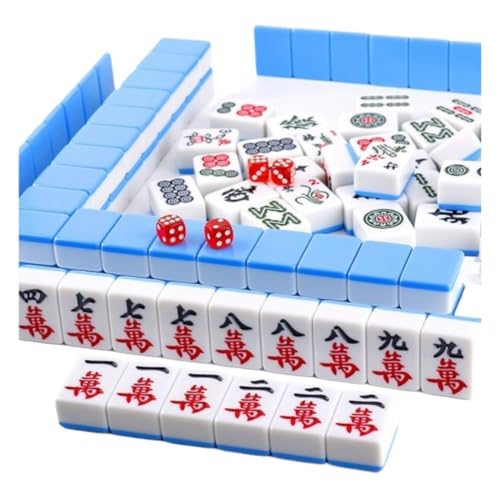 MDWZH Mahjong Set Mahjong-Set, Partyspiel, Traditionelles Spiel, Klassisches Chinesisches Mahjong-Set, 144 Spielsteine Mahjong Erwachsene(Blue) von MDWZH